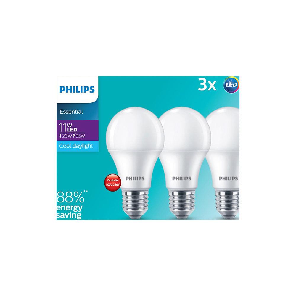 หลอด LED PHILIPS ESSENTIAL 11 วัตต์ E27 COOLDAYLIGHT แพ็ค 3 ชิ้น