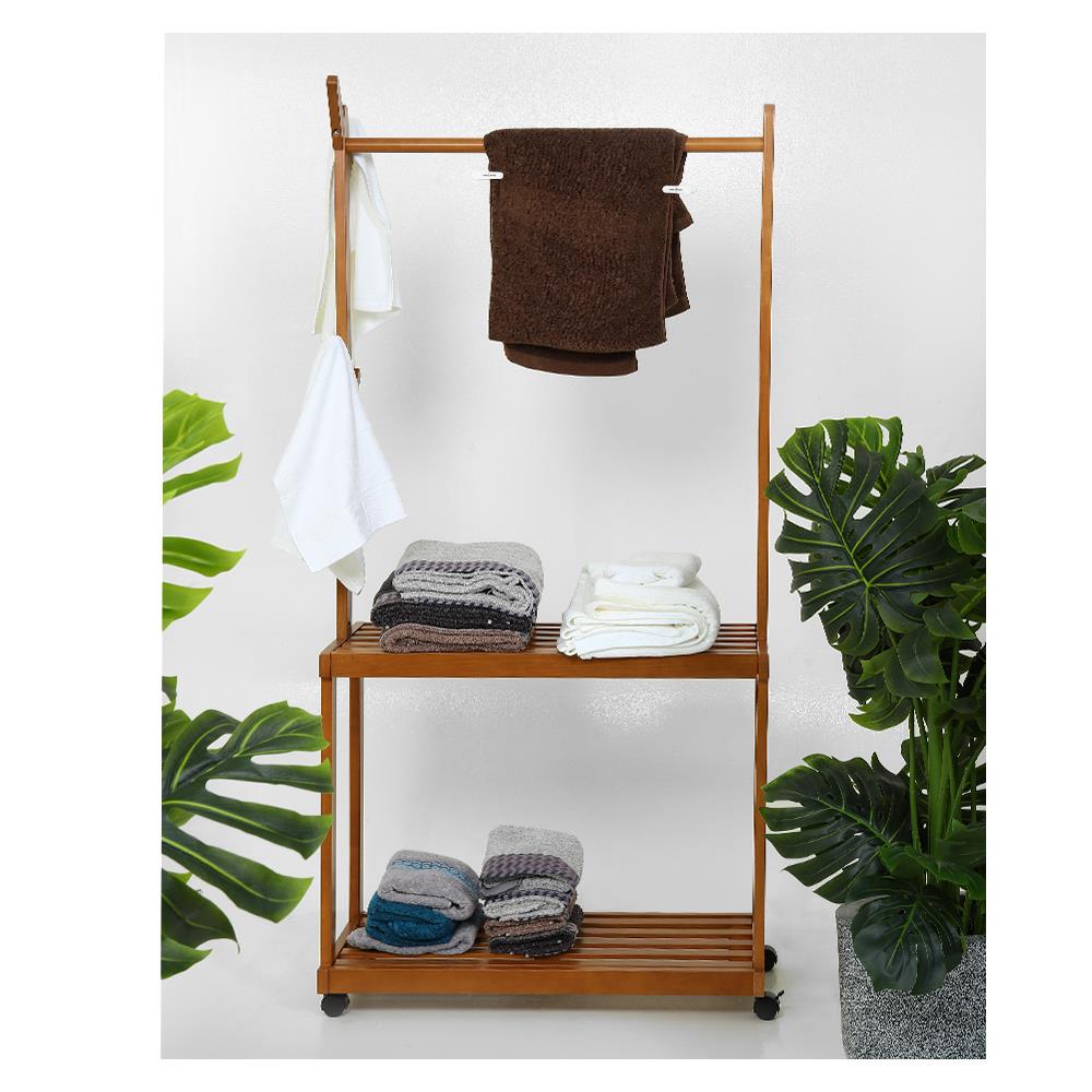 ราวแขวนผ้าไม้+ชั้นวางของ 2 ชั้น PLIM MEDIS