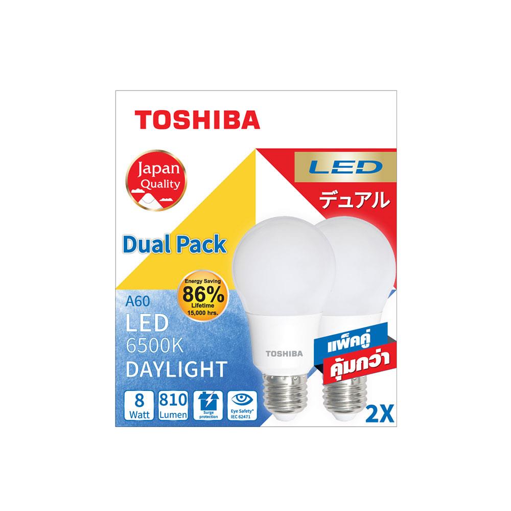 หลอด LED TOSHIBA A60 8 วัตต์ E27 DAYLIGHT แพ็ค 2 ชิ้น