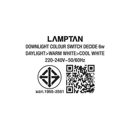 ดาวน์ไลท์ LED LAMPTAN COLOUR SWITCH DECIDE SQUARE 6 วัตต์ COOLWHITE/DAYLIGHT/WARMWHITE_5