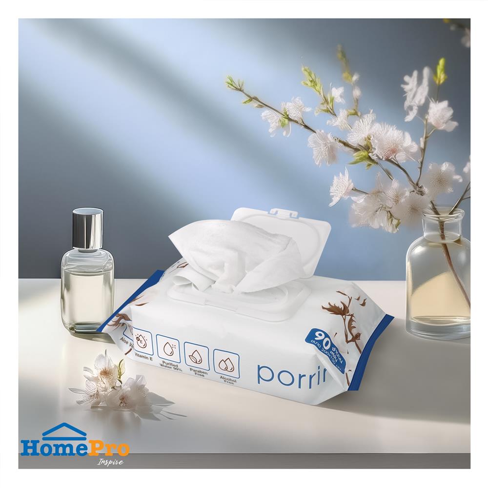 ผ้าเช็ดทำความสะอาด PORRIN ALOE VERA 90 แผ่น