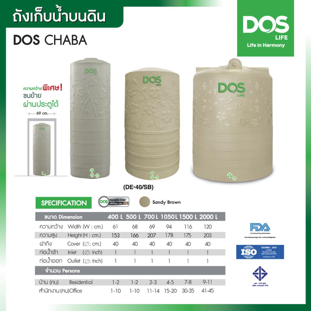 แท้งค์น้ำบนดิน DOS CHABA 2,000 ลิตร สี SANDDY BROWN