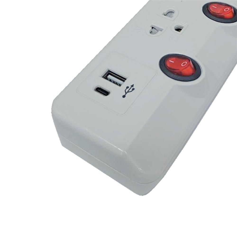 รางปลั๊กไฟ 3 ช่อง 4 สวิตช์ 2 USB DATA HMW4236 3 ม. สีเทา