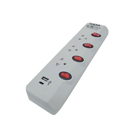 รางปลั๊กไฟ 3 ช่อง 4 สวิตช์ 2 USB DATA HMW4236 3 ม. สีเทา_3