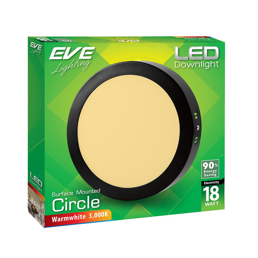 ดาวน์ไลท์ LED EVE 584266 18 วัตต์ WARMWHITE 8.5 นิ้ว สีดำ กลม