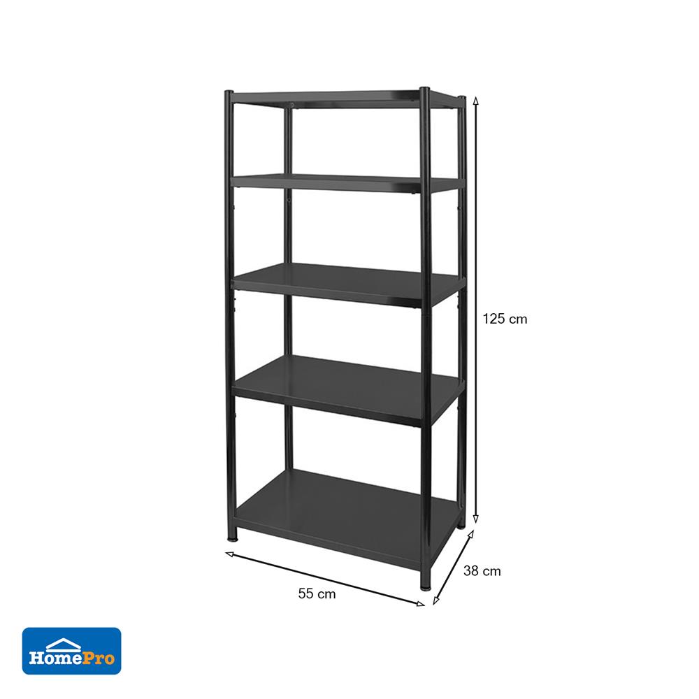 ชั้นวางของสเตนเลส 5 ชั้น STACKO SPACE 55x38x125 ซม. สีดำ