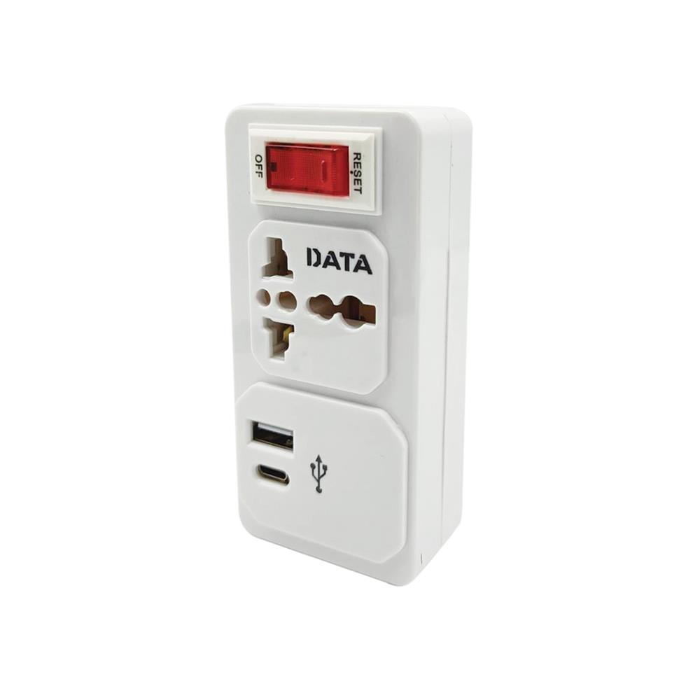 ปลั๊กแปลง 2 ขาแบน 1 ช่อง 1 สวิตช์ 1USB 1TYPE-C DATA AL39 10 แอมป์ สีขาว