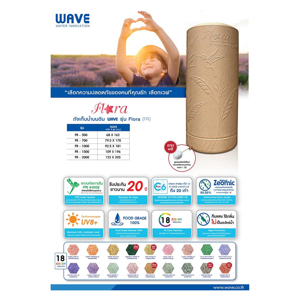 ถังเก็บน้ำ WAVE FLORA 1500 ลิตร สีเทาแดง