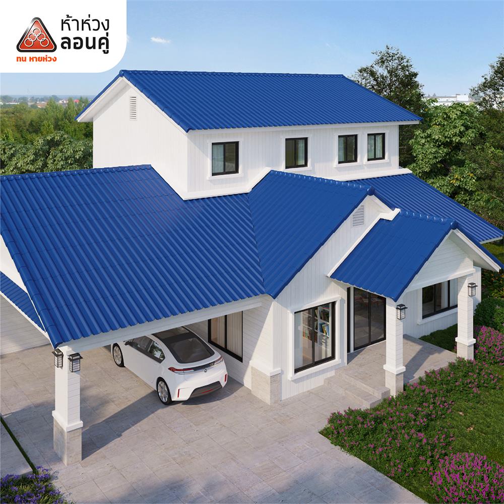 กระเบื้องหลังคาลอนคู่ ห้าห่วง 0.5x50x120 ซม. สีฟ้ารุ่งอรุณ