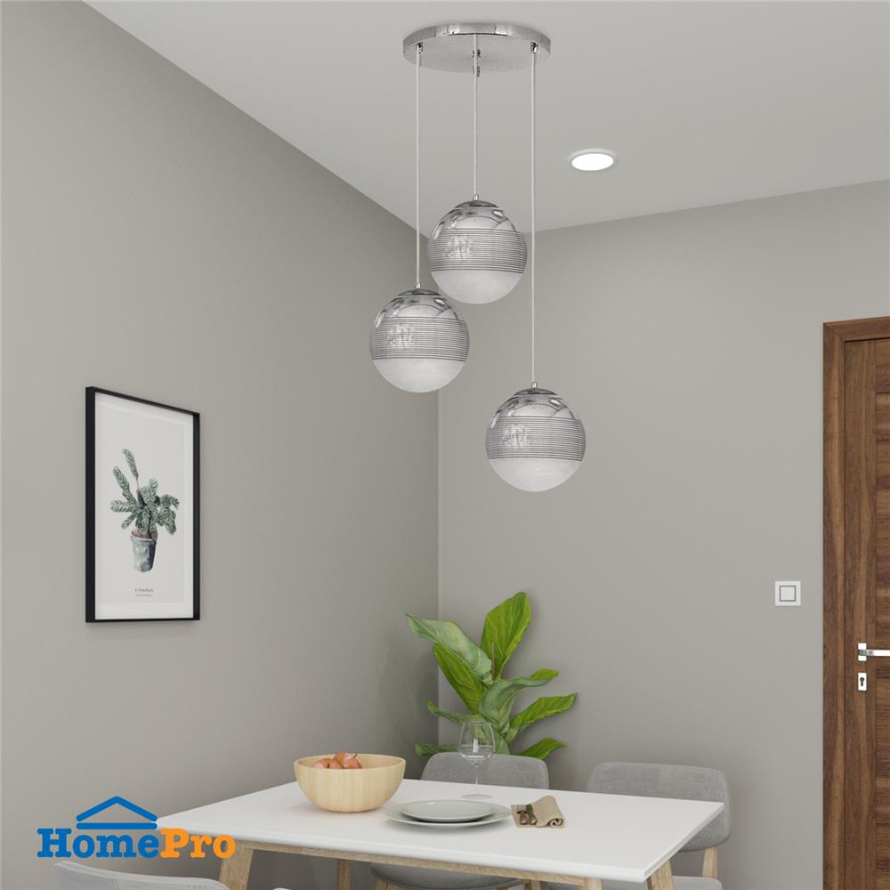 ไฟช่อ CARINI P7218-3S-S สีเงิน/ขาว 3 หัว