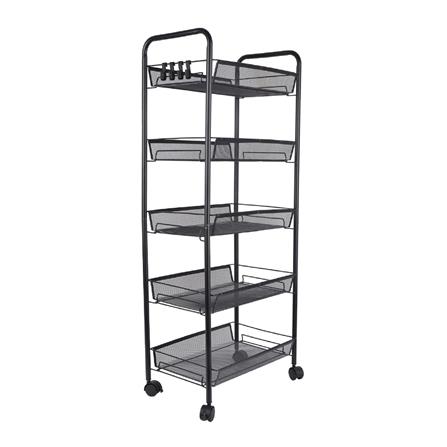 5-TIER UTILITY CART WITH HOOKS STACKO IVY 45X26X106CM BLACK