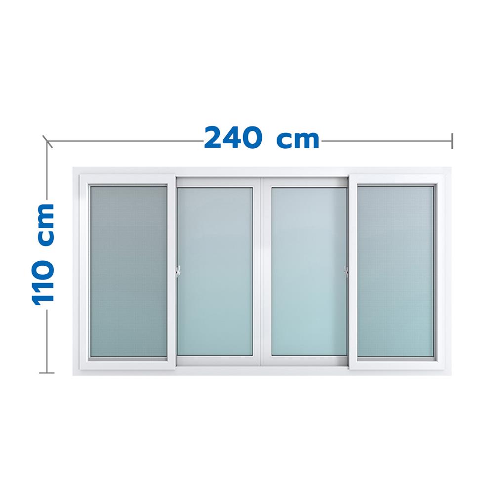 หน้าต่างบานเลื่อน UPVC F-S-S-F มุ้ง HOFFEN PRO 240X110 ซม. สีขาว