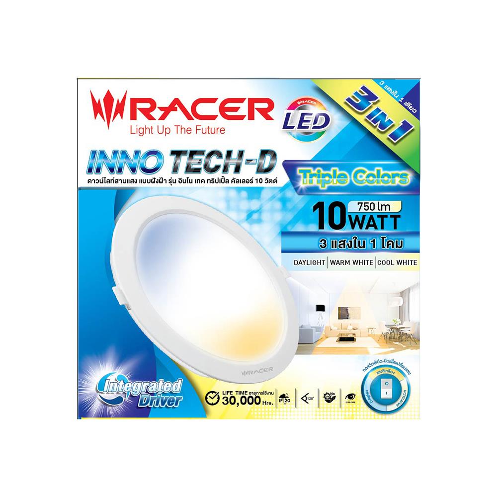 ดาวน์ไลท์ LED RACER INNO TECH-D 10 วัตต์ COOLWHITE DAYLIGHT WARMWHITE 4 นิ้ว สีขาว กลม