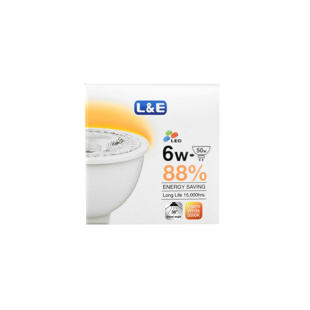 หลอด LED L&E MR16 6 วัตต์ WARMWHITE 36 BEAM ANGLE GU5.3