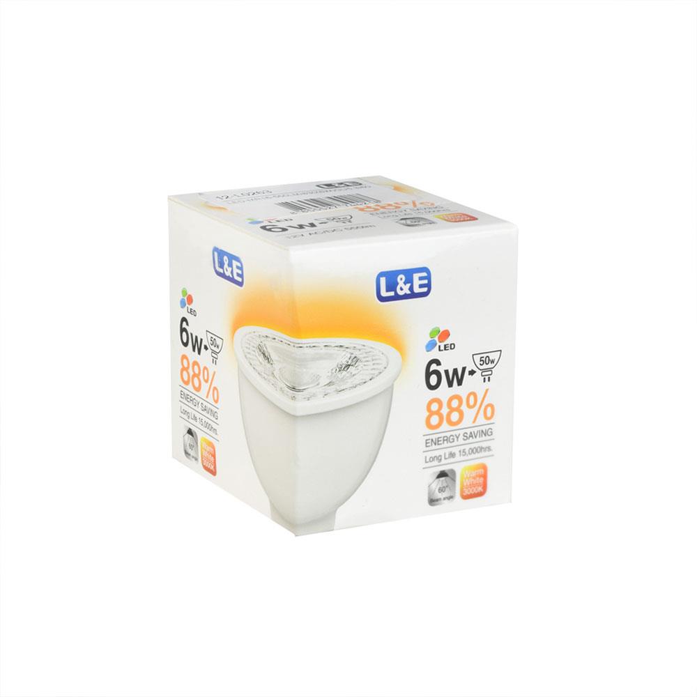 หลอด LED L&E MR16 6 วัตต์ WARMWHITE 60 BEAM ANGLE GU5.3