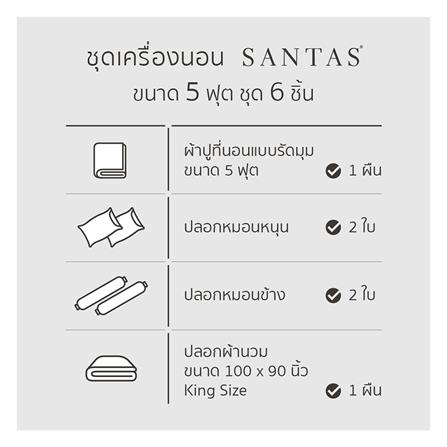 ชุดผ้าปูที่นอน 5 ฟุต 6 ชิ้น SANTAS ALLY สีเทา_5