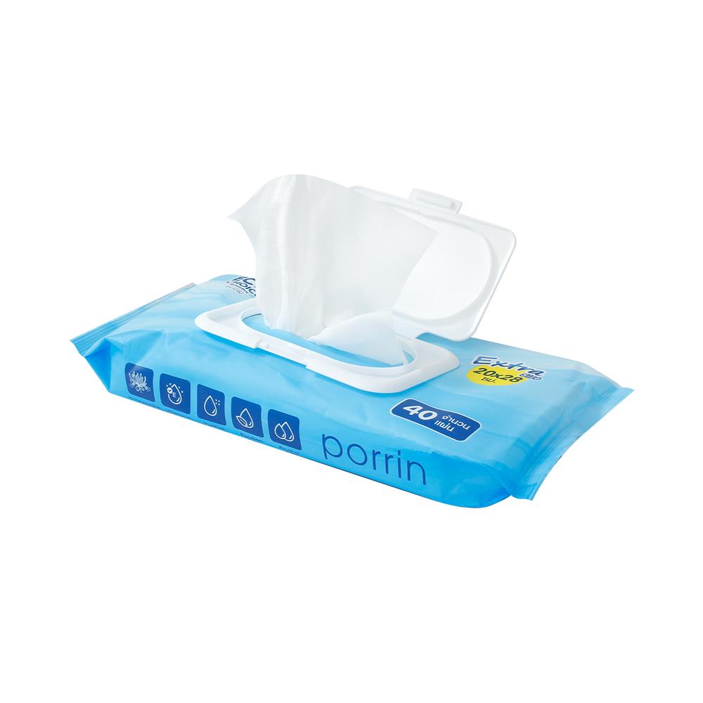 ผ้าเช็ดทำความสะอาด PORRIN EXTRA SIZE 20x28 ซม. 40 แผ่น