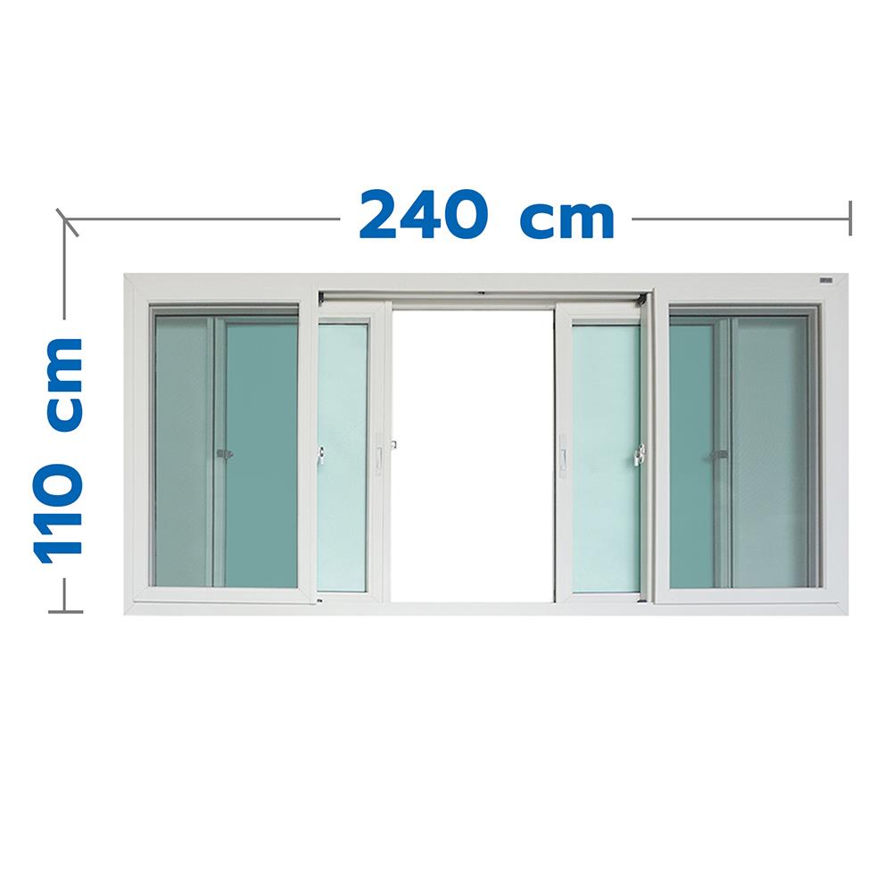 หน้าต่างบานเลื่อน UPVC F-S-S-F มุ้ง VILANN SLIM-PLUS 240X110 ซม. สีขาว