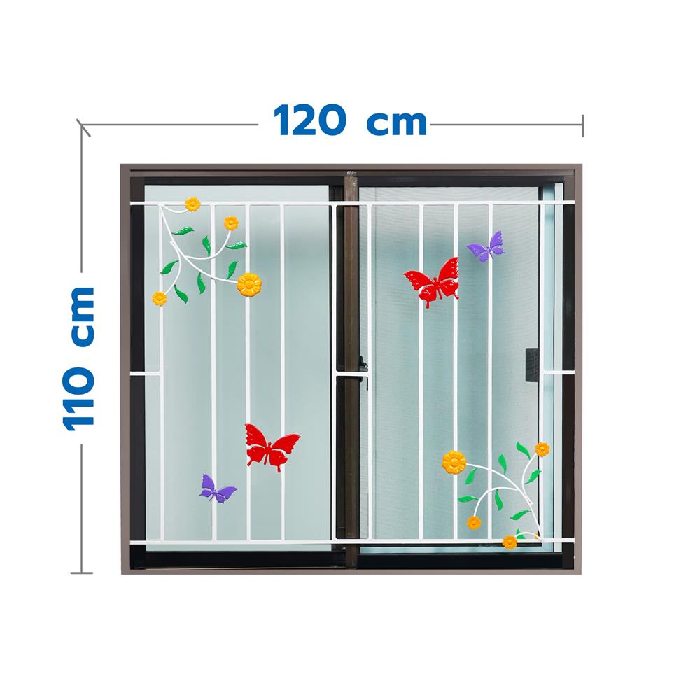 หน้าต่างเลื่อน อะลูมิเนียม เหล็กดัด มุ้ง AZLE ลายผีเสื้อ 120X110 ซม. สีชา