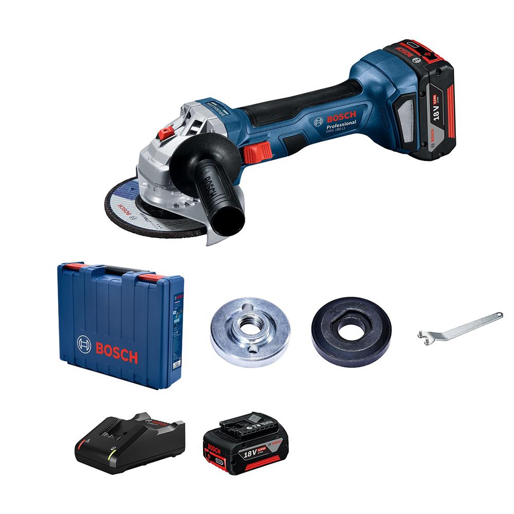 เครื่องเจียรไร้สาย (พร้อมแบตเตอรี่) BOSCH GWS 180-LI 4 นิ้ว 18 โวลต์