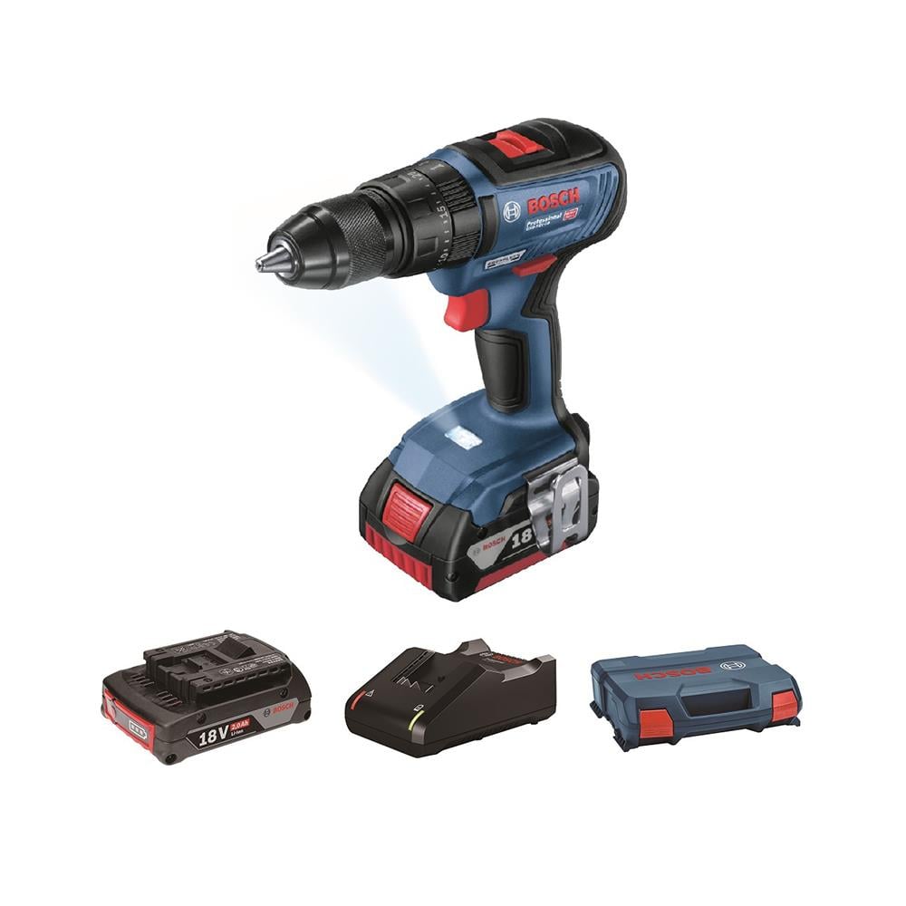 สว่านกระแทกไร้สาย (พร้อมแบตเตอรี่) BOSCH GSB18V-50 (2AH) 18 โวลต์