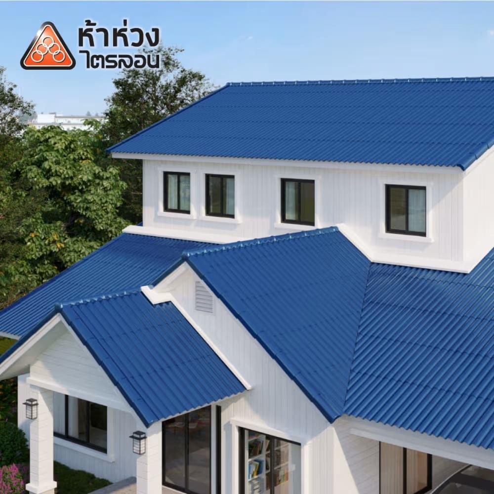 กระเบื้องหลังคาไตรลอน ห้าห่วง 0.5x50x120 ซม. สีฟ้ามุกแพลทตินั่ม