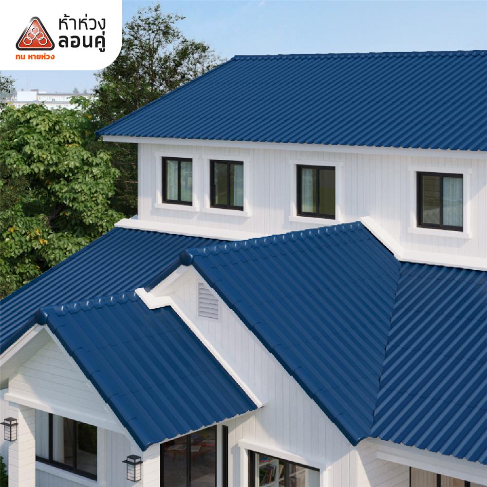 กระเบื้องหลังคาลอนคู่ ห้าห่วง 0.4x50x120 ซม. สีน้ำเงินคราม