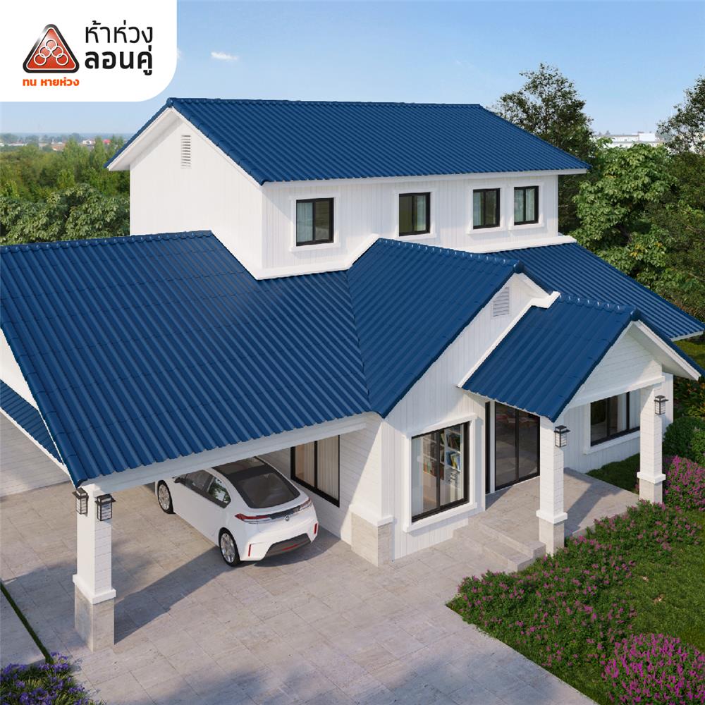 กระเบื้องหลังคาลอนคู่ ห้าห่วง 0.4x50x150 ซม. สีน้ำเงินคราม