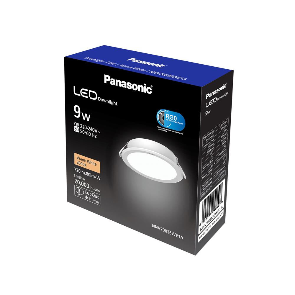 ดาวน์ไลท์ LED PANASONIC NNV70036WE1A 9 วัตต์ WARM WHITE สีขาว 4 นิ้ว กลม