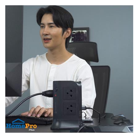 รางปลั๊กไฟทาวเวอร์ 6 ช่อง 2 สวิตช์ 4 USB ELECKTA 3 ม. สีดำ_4