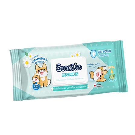 ผ้าเช็ดทำความสะอาดสัตว์เลี้ยง SUREPAD DOG WIPES 22x22 ซม. 70 แผ่น_0