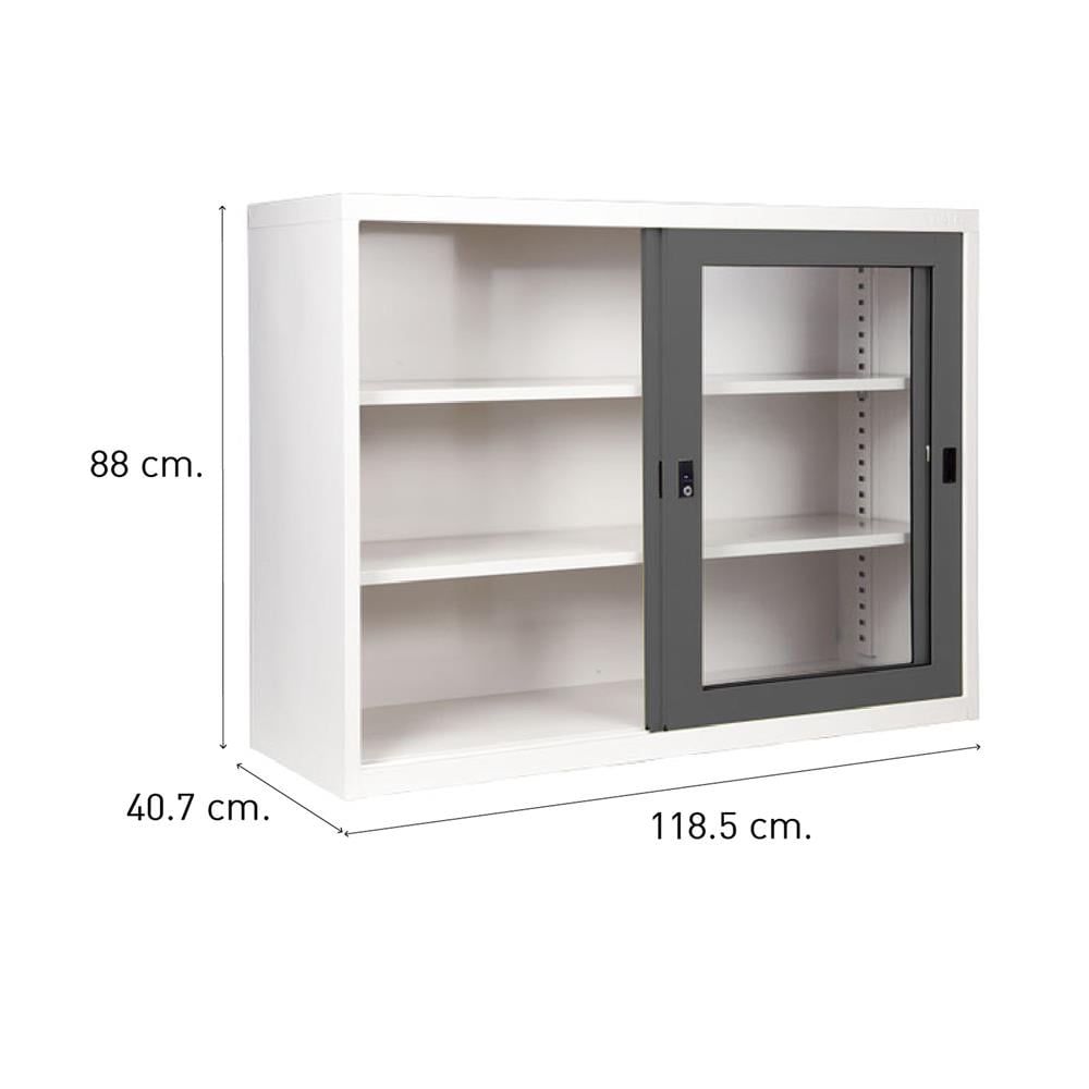 ตู้เหล็กบานเลื่อนกระจก KIOSK SGD-4 G1 สีขาว/เทา