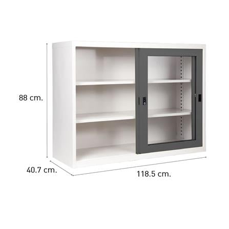 ตู้เหล็กบานเลื่อนกระจก KIOSK SGD-4 G1 สีขาว/เทา_3
