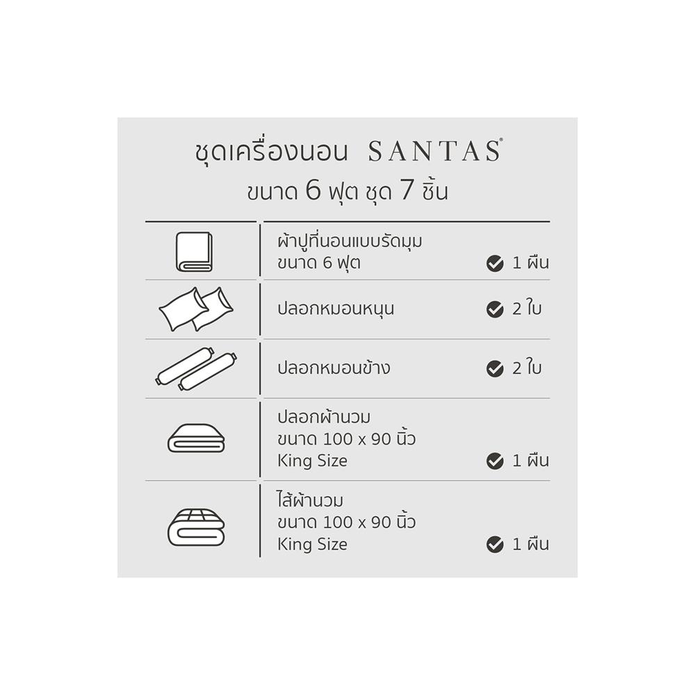 ชุดผ้าปูที่นอน 6 ฟุต 7 ชิ้น SANTAS JADEITE BL