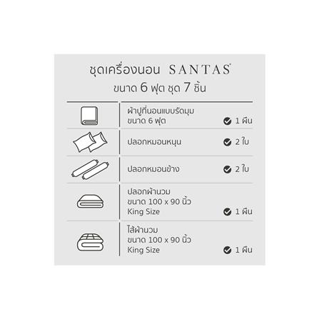 ชุดผ้าปูที่นอน 6 ฟุต 7 ชิ้น SANTAS JADEITE BL_7