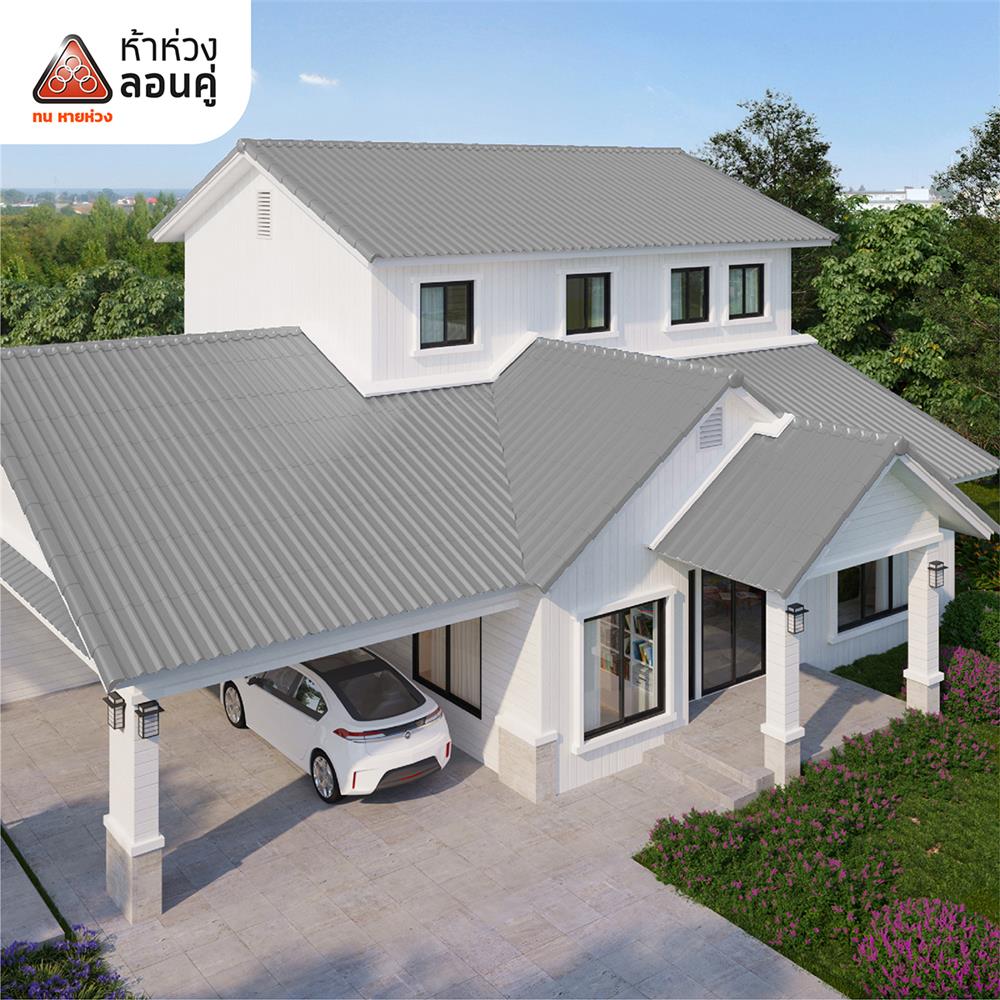 กระเบื้องหลังคาลอนคู่ ห้าห่วง 0.5x50x150 ซม. สีเทาโมเดิร์น รูฟ
