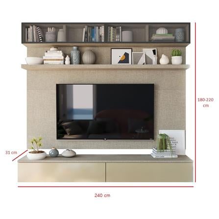 ชุดวางทีวีและตู้โชว์ SB BUILT IN INFINITY 240 ซม. สี HG TTR/กระจกใส_2
