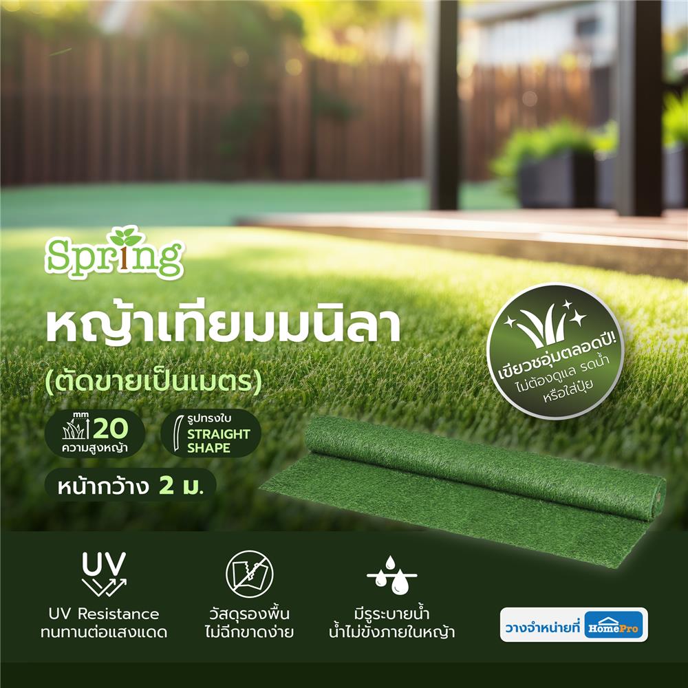 หญ้าเทียมมนิลา ความสูงหญ้า 20 มม. หน้ากว้าง 2 ม. SPRING (ตัดขายเป็นเมตร)
