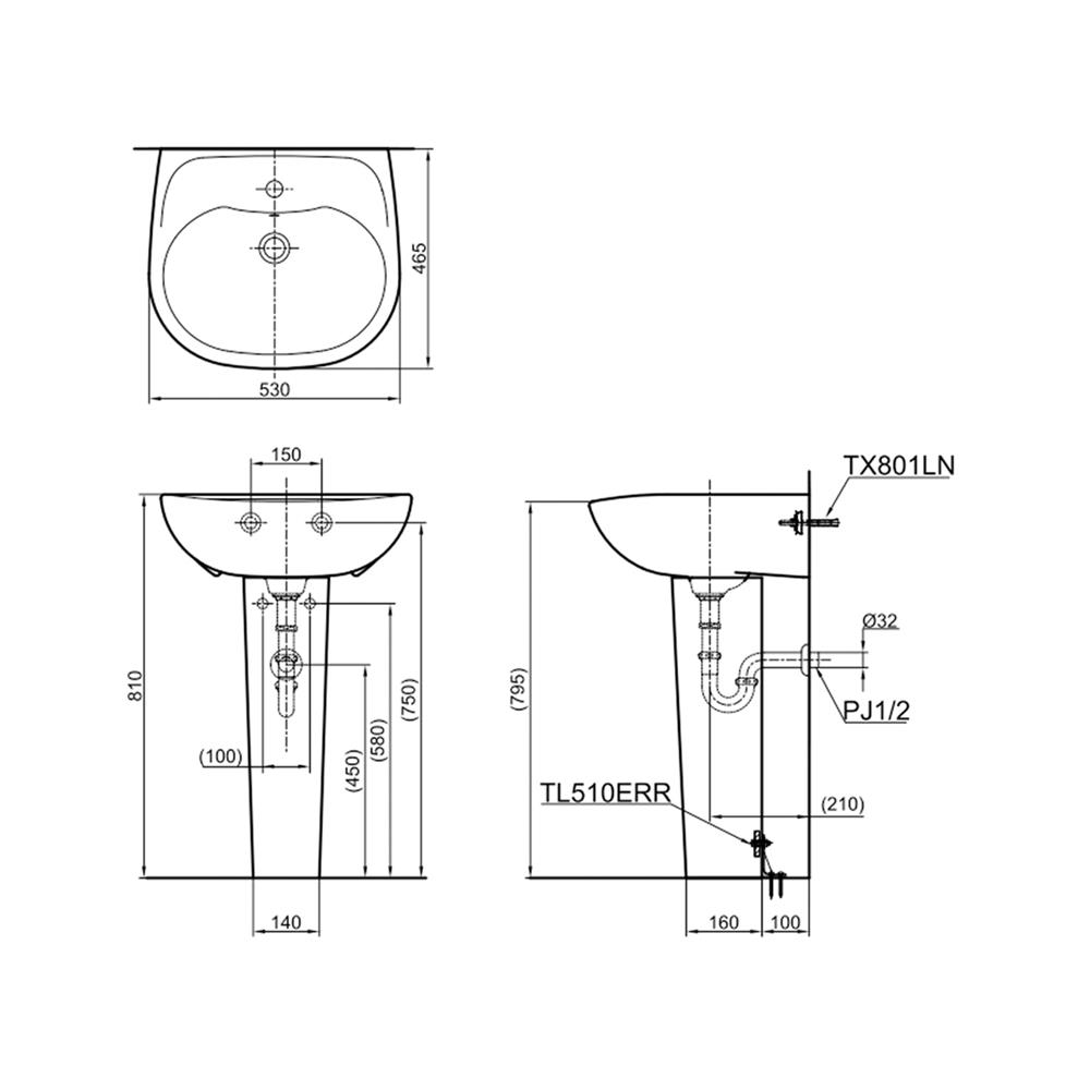 อ่างล้างหน้าพร้อมขาตั้ง TOTO LPT236CV สีขาว