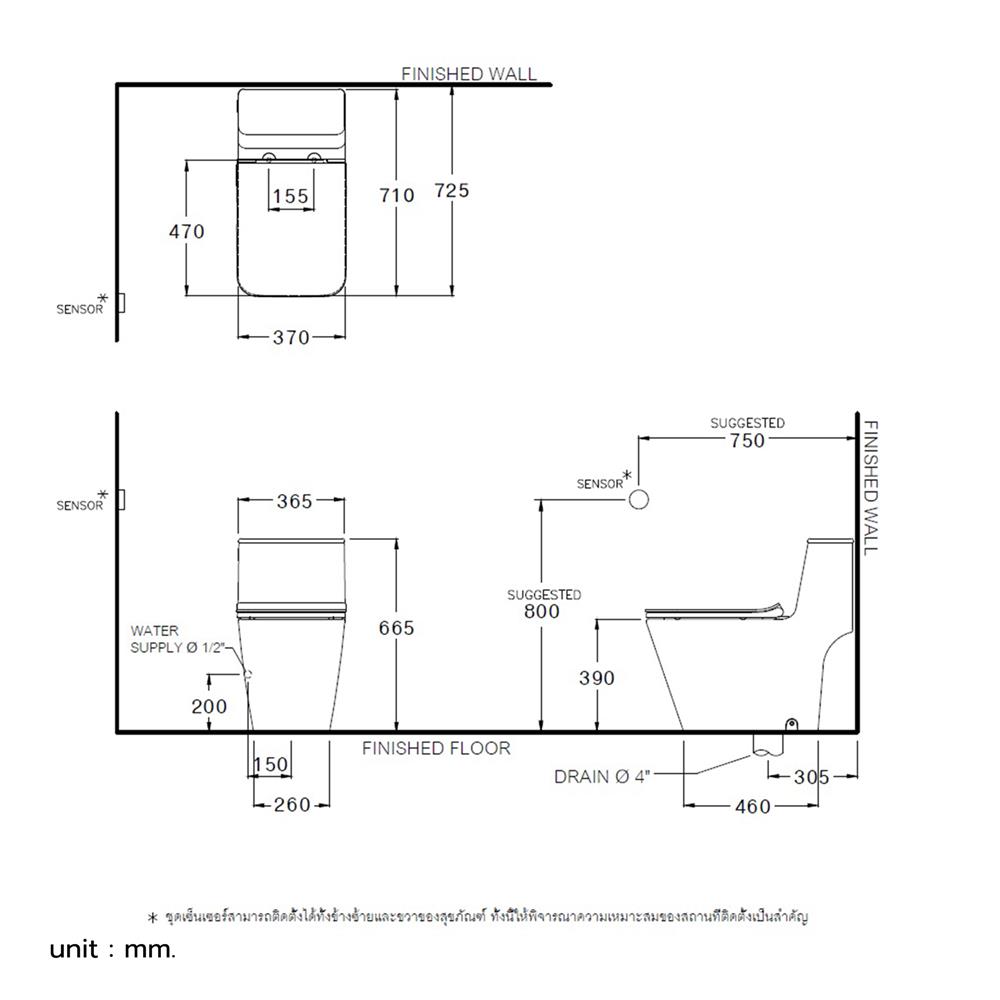 สุขภัณฑ์ 1 ชิ้น COTTO TOUCHLESS C103257 4.5 ลิตร สีขาว
