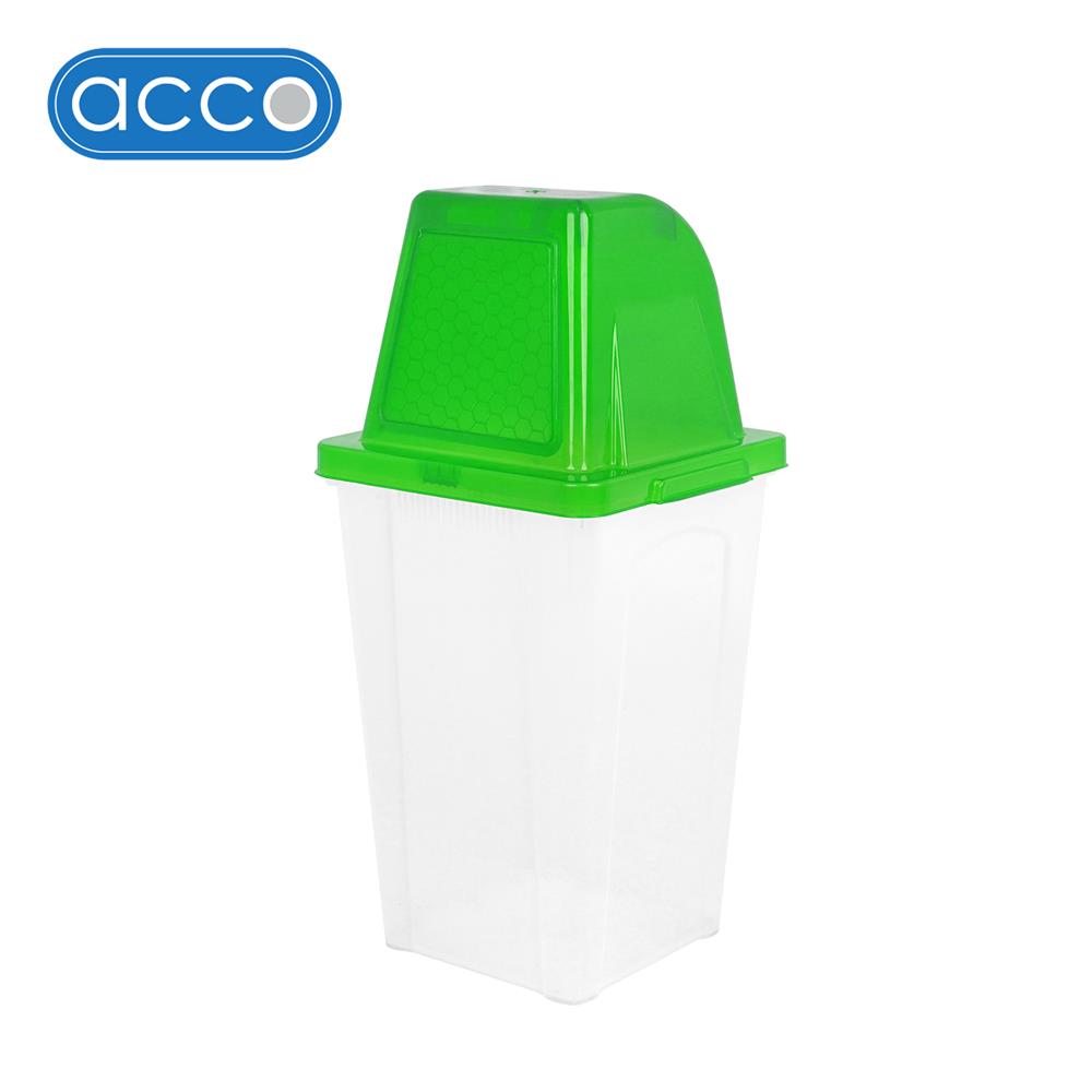 ถังขยะเหลี่ยมฝาสวิง ACCO 40 ลิตร สีเขียว/ใส