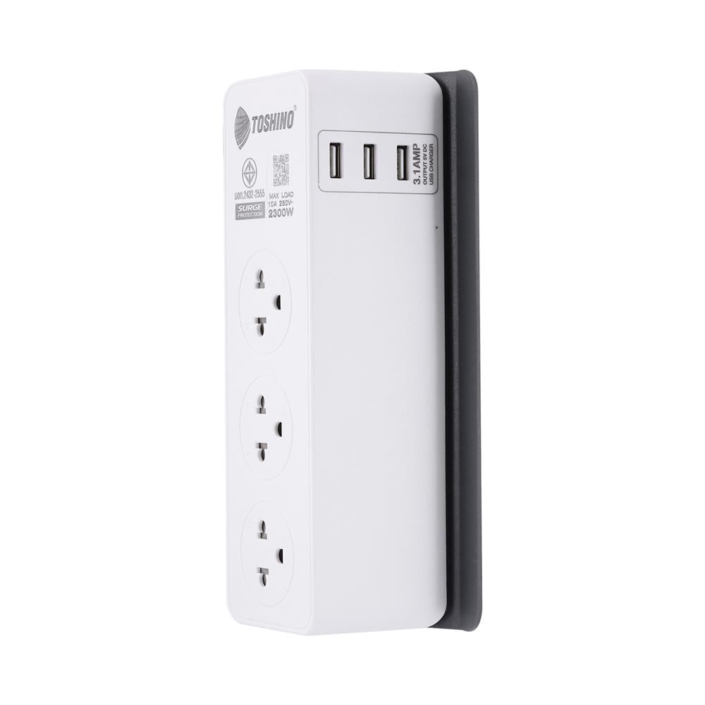 รางปลั๊กไฟ 3 ช่อง 3 USB TOSHINO CW-33USB 2 เมตร