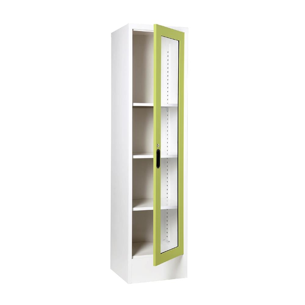 ตู้เหล็กสูงบานเปิดกระจก KIOSK LT-004 GR สีขาว/เขียว