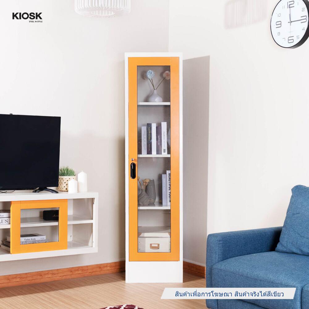 ตู้เหล็กสูงบานเปิดกระจก KIOSK LT-004 GR สีขาว/เขียว