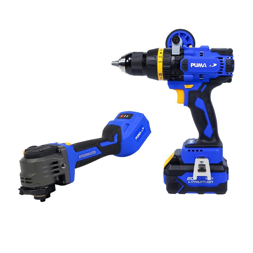 ชุดสว่านกระแทกและเครื่องเจียรไร้สาย (พร้อมแบตเตอรี่และแท่นชาร์จ) PUMA PM280+PM490BL 20 โวลต์
