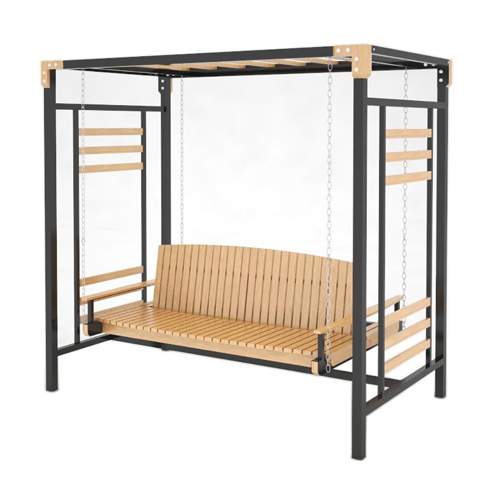 ชิงช้า 3 ที่นั่ง BUA DESIGN SPRING ECO WOOD สีไม้ธรรมชาติ/ดำ