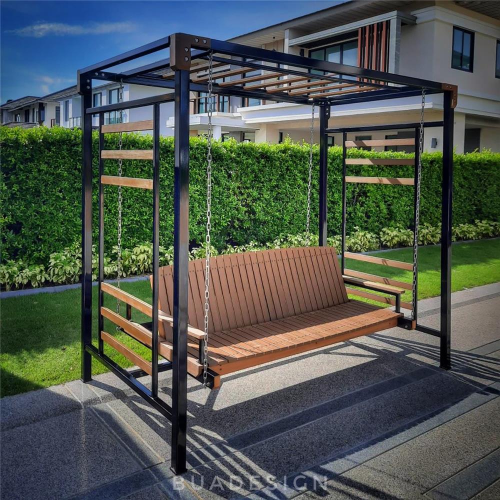 ชิงช้า 3 ที่นั่ง BUA DESIGN SPRING ECO WOOD สีไม้ธรรมชาติ/ดำ