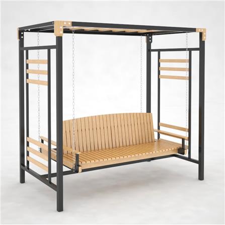 ชิงช้า 3 ที่นั่ง BUA DESIGN SPRING ECO WOOD สีไม้ธรรมชาติ/ดำ_1