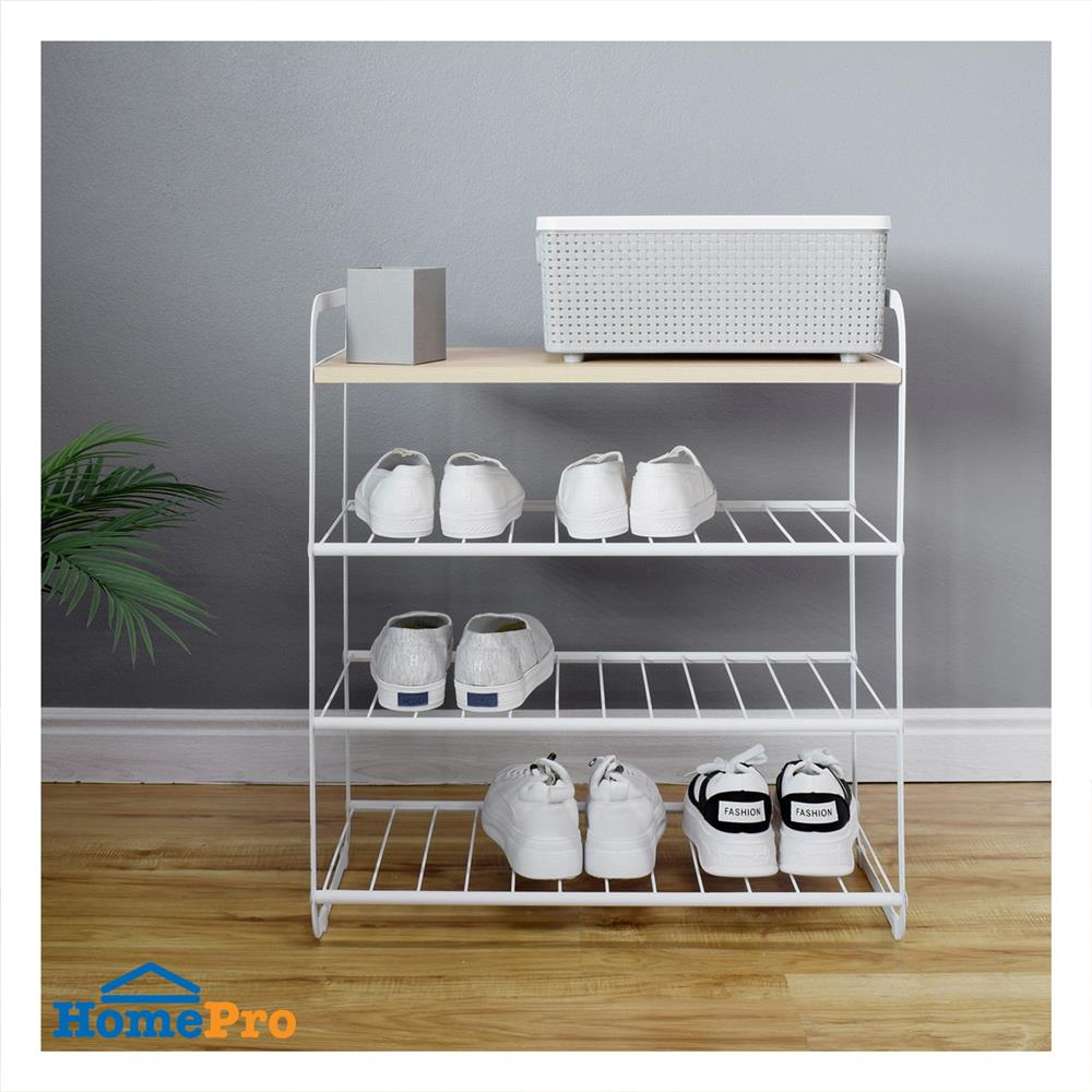 ชั้นวางรองเท้า 3 ชั้น STACKO FLEXI ท็อปไม้สีไวท์โอ๊ค 60x30x68 ซม. สีขาว