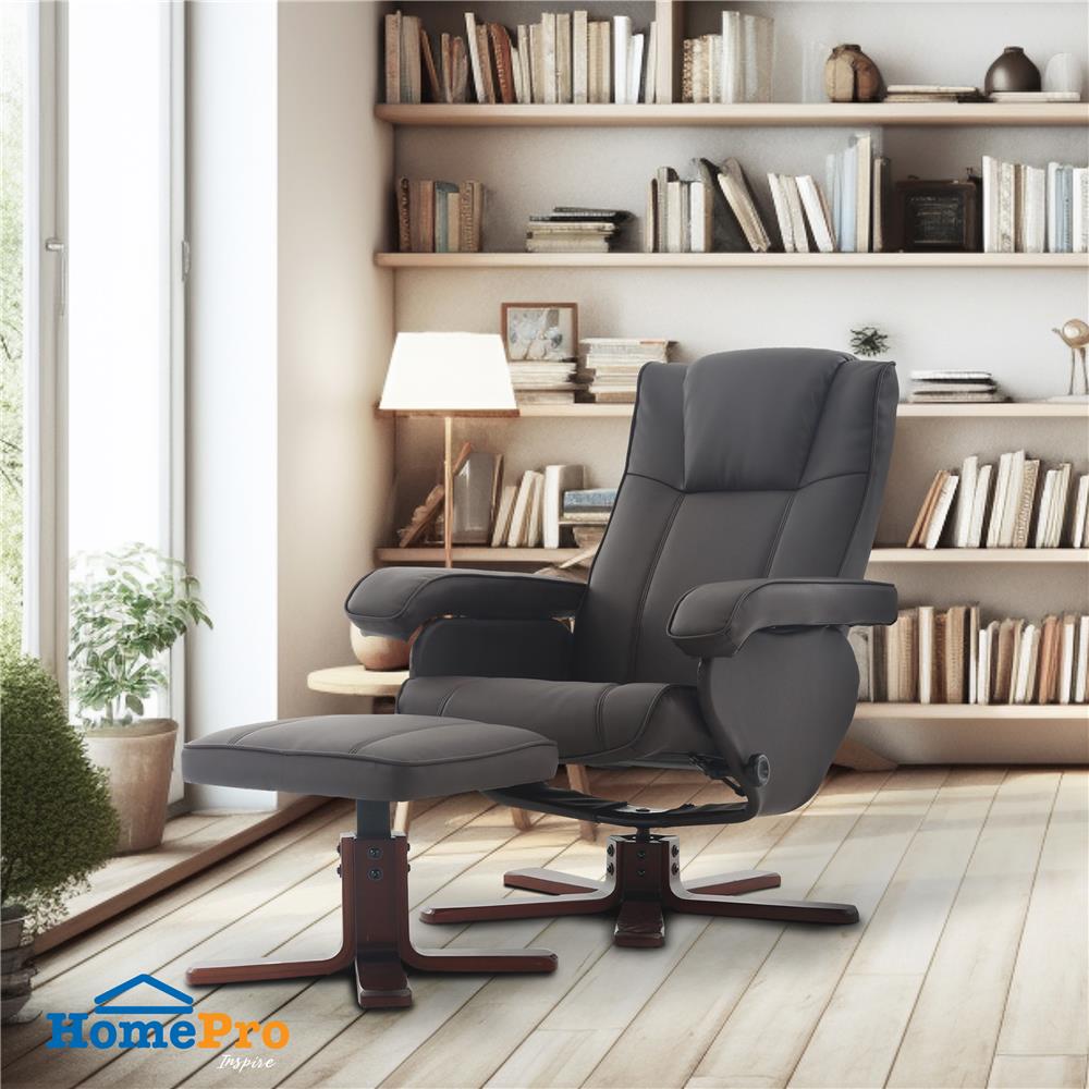 เก้าอี้ปรับเอนนอนขาหมุนพร้อมที่พักเท้า FURDINI SCANDIC PVC สีน้ำตาล